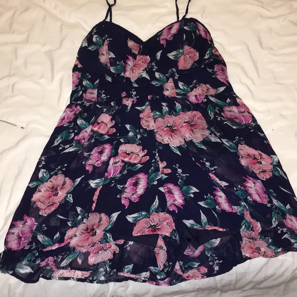 Flower navy blue romper